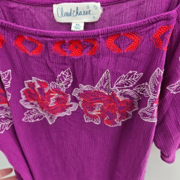Cloudchaser Purple Boho Embroidered Blouse XL - Picture 8 of 10